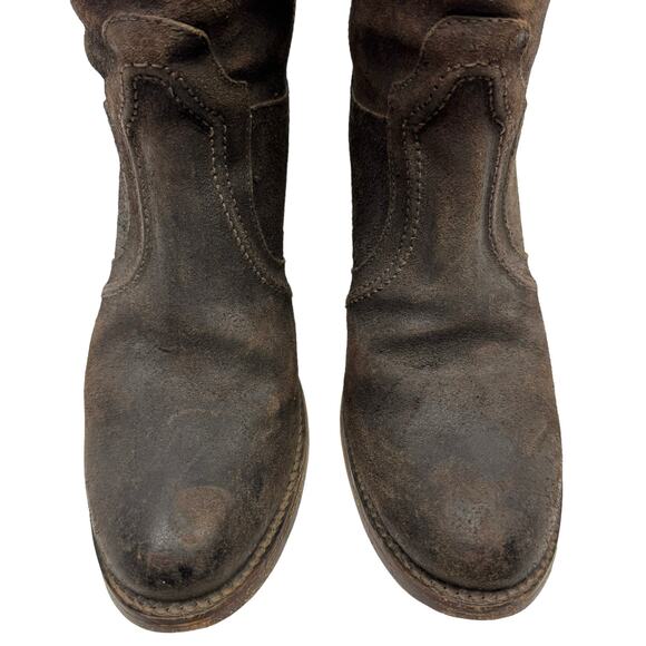 Frye Jean Jane Brown Roughout Leather Stitched Pull On Tall Riding Western Boots - Picture 3 of 12